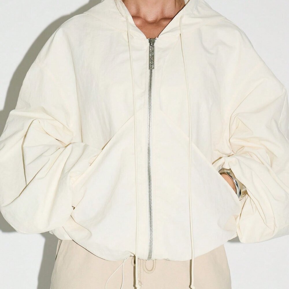 Apricot Casual Women's Oversized Hooded Windbreaker Bomber Jacket